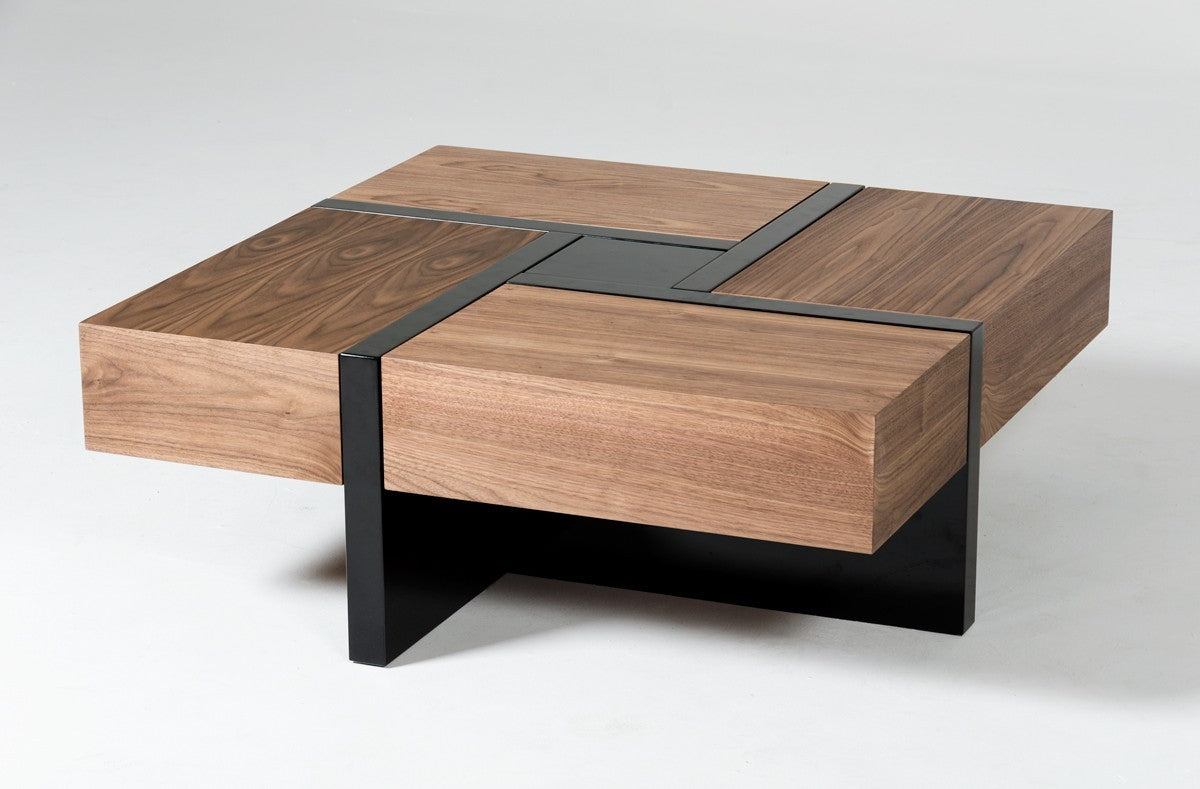 Wood Square Solid Coffee Table with Four Drawers