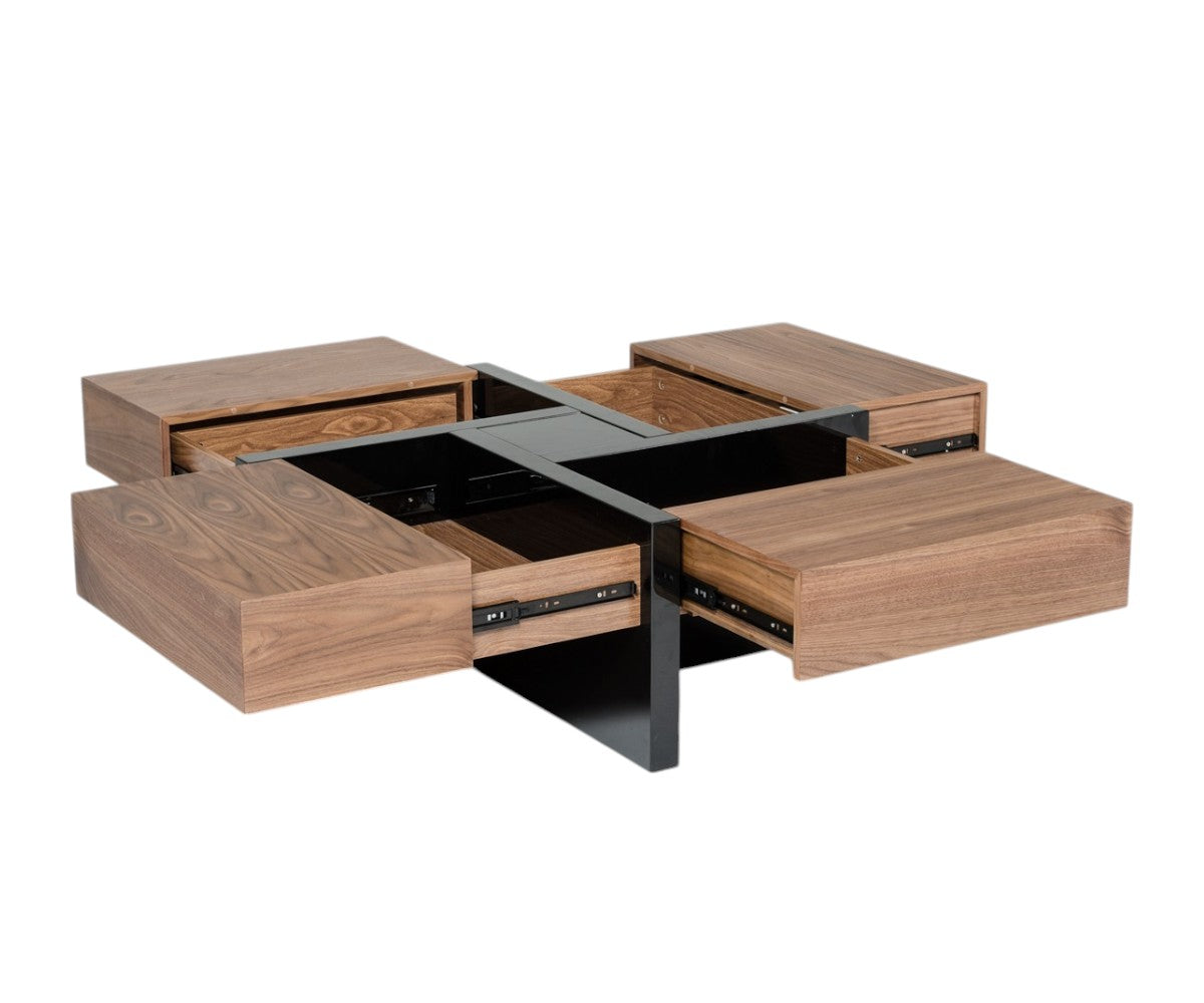 Wood Square Solid Coffee Table with Four Drawers