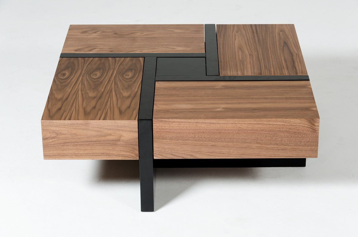 Wood Square Solid Coffee Table with Four Drawers