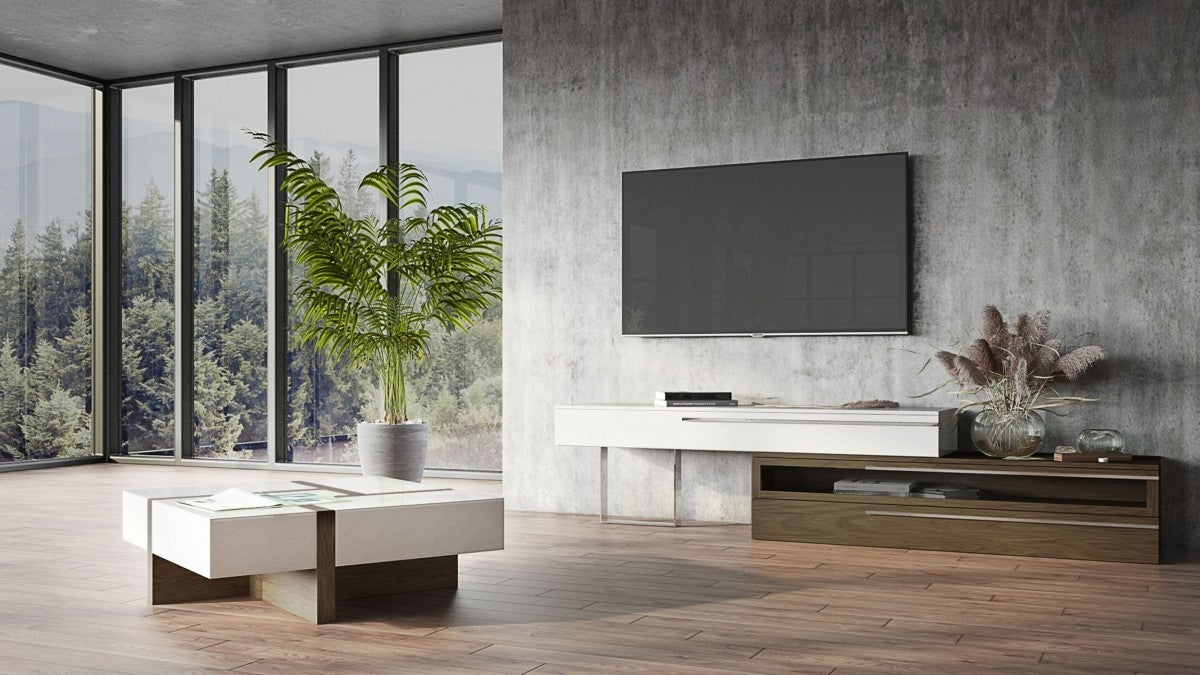 Wood Square Solid Coffee Table with Four Drawers