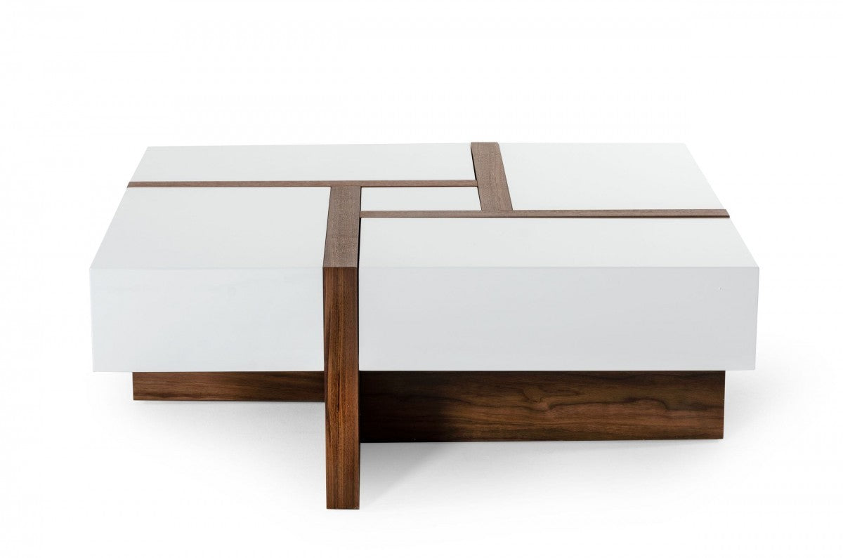 Wood Square Solid Coffee Table with Four Drawers