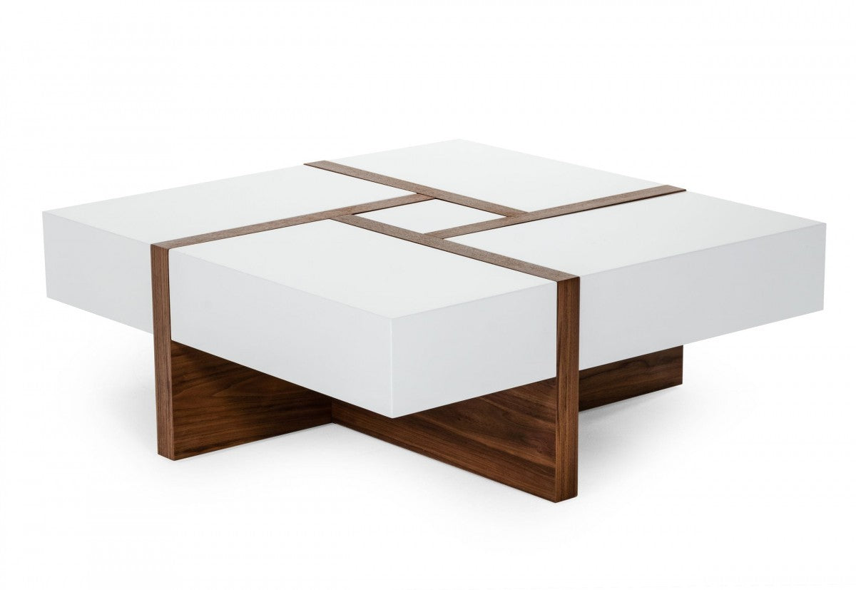 Wood Square Solid Coffee Table with Four Drawers