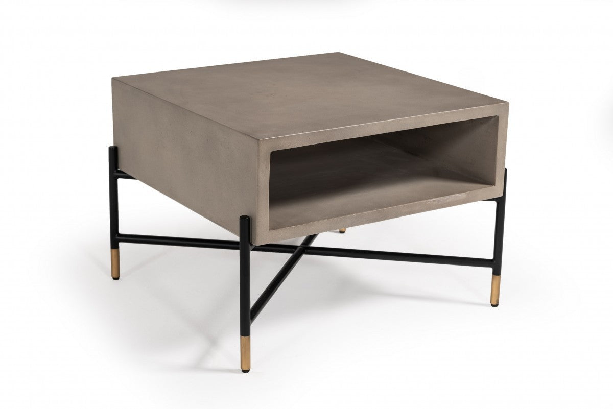 Concrete and Metal Square Coffee Table with Shelf