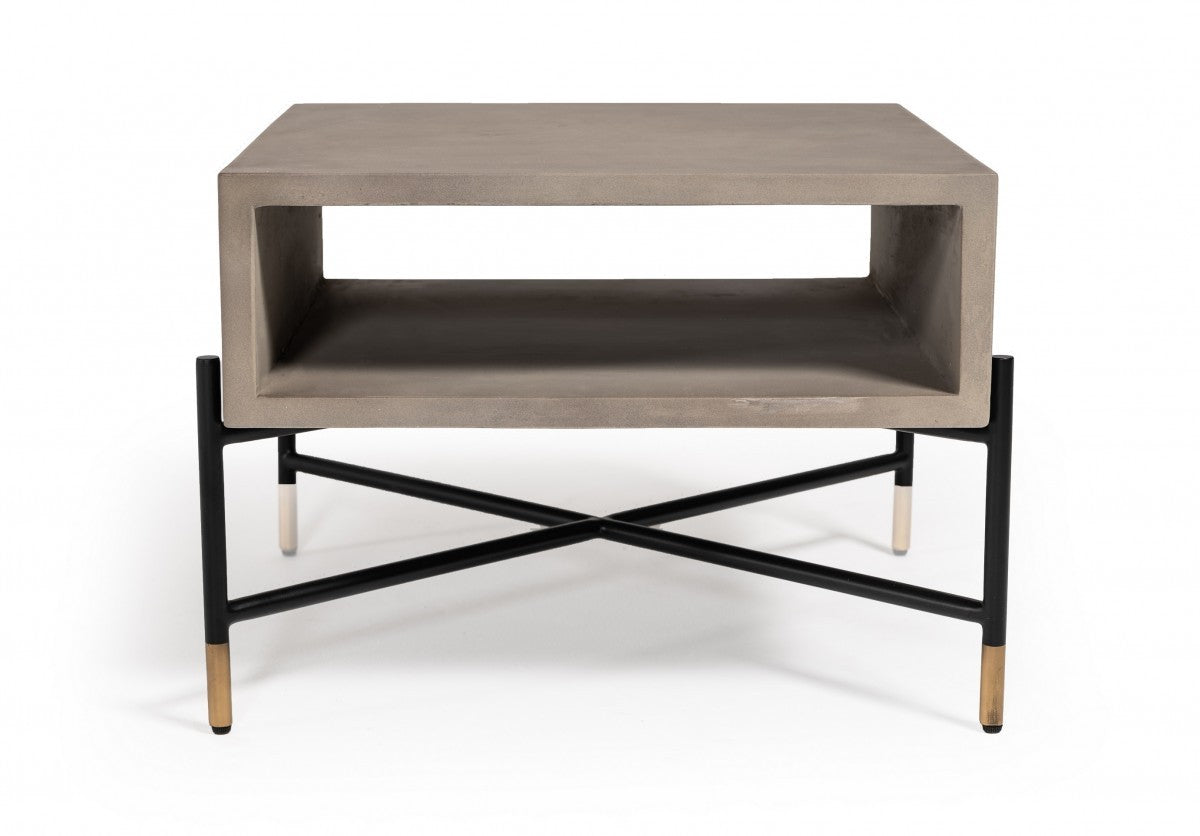 Concrete and Metal Square Coffee Table with Shelf