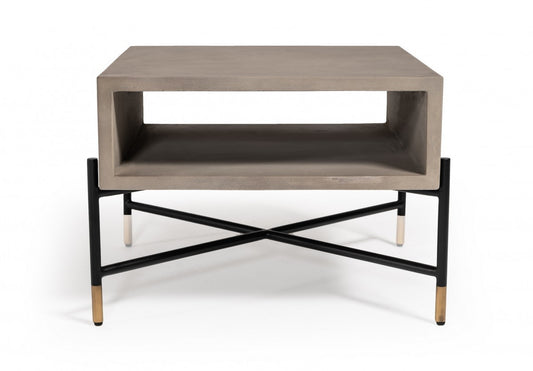 Concrete and Metal Square Coffee Table with Shelf
