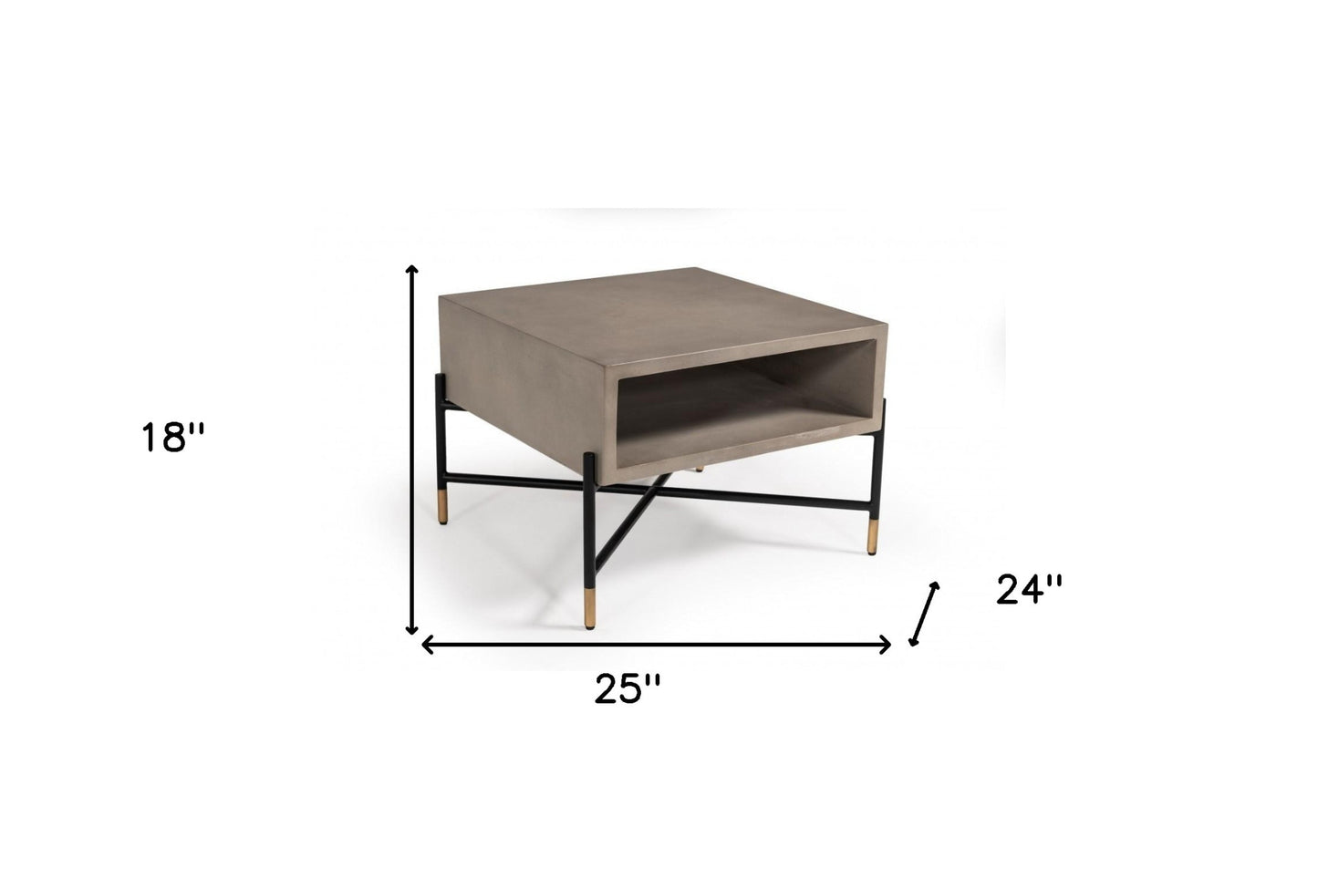 Concrete and Metal Square Coffee Table with Shelf