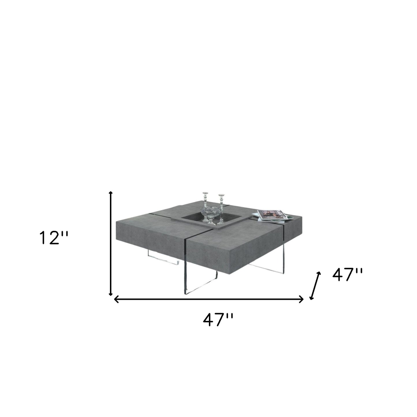 Concrete and Glass Square Solid Coffee Table
