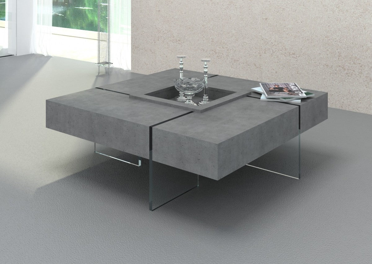 Concrete and Glass Square Solid Coffee Table