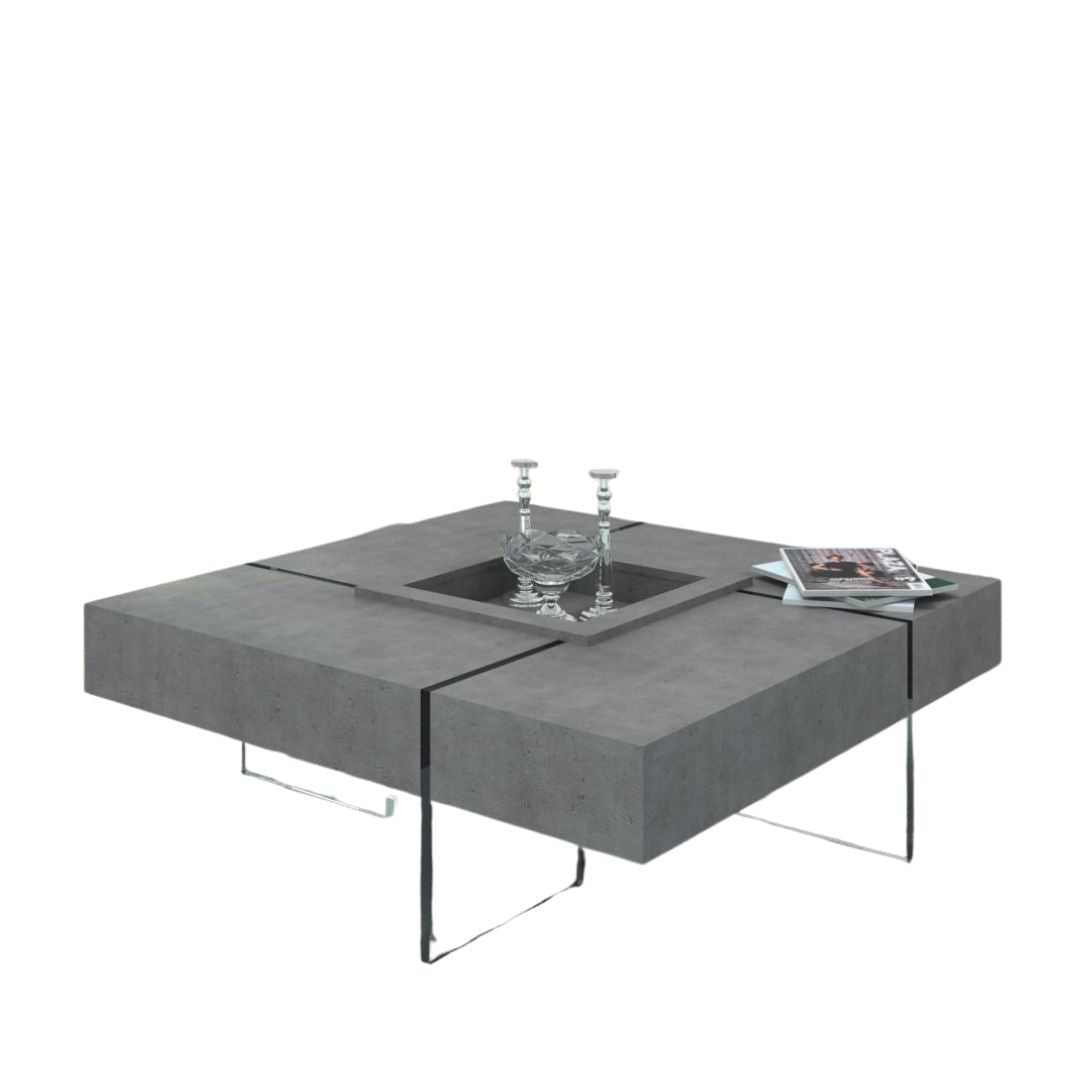 Concrete and Glass Square Solid Coffee Table