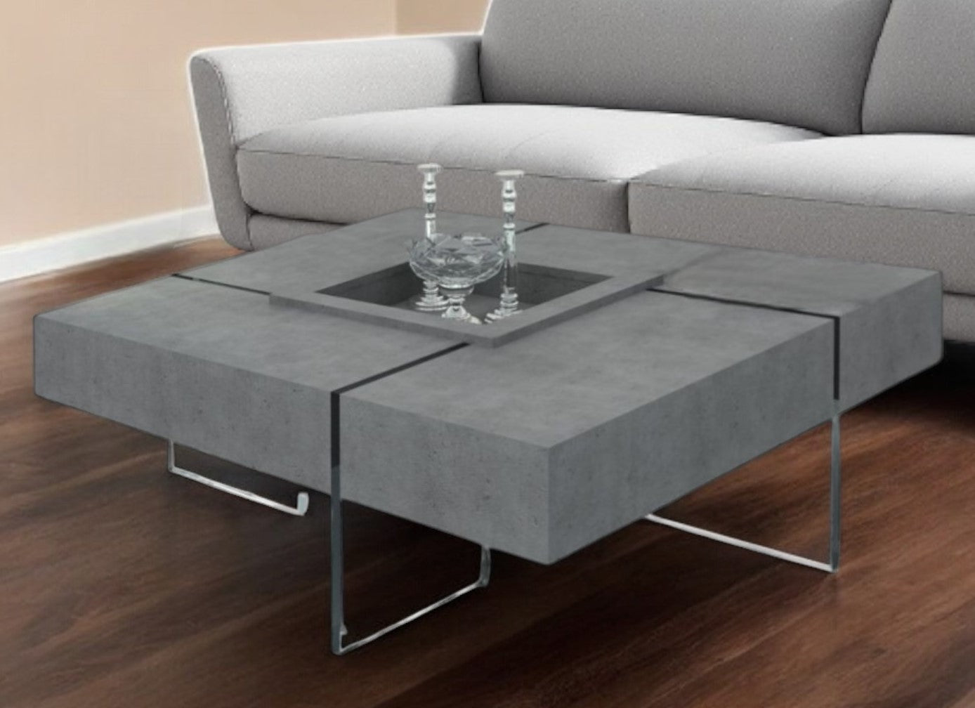 Concrete and Glass Square Solid Coffee Table
