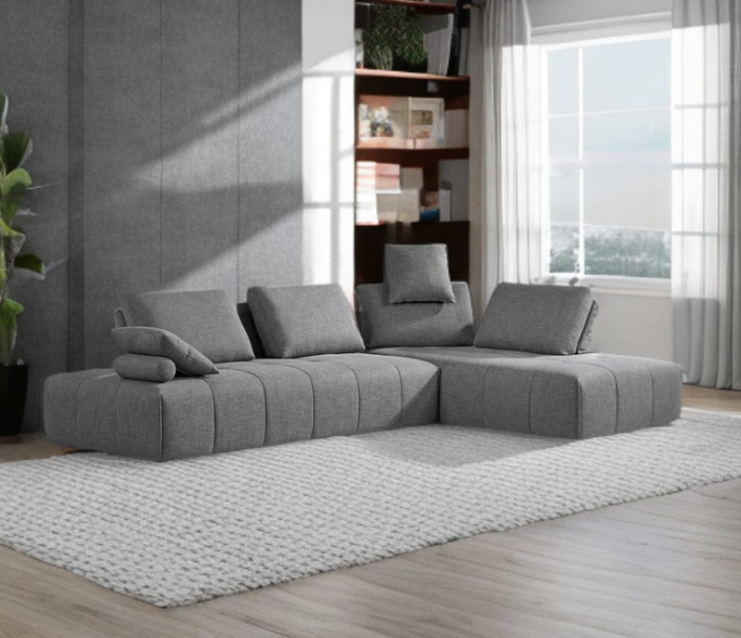Polyester Modular L Shaped Two Piece Sofa and Chaise Sectional and Toss Pillows