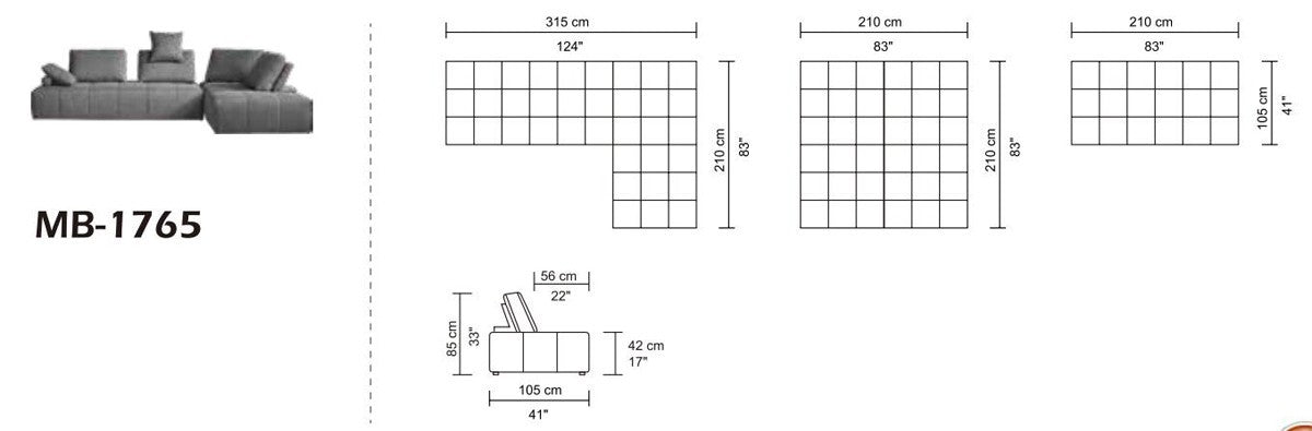 Polyester Modular L Shaped Two Piece Sofa and Chaise Sectional and Toss Pillows
