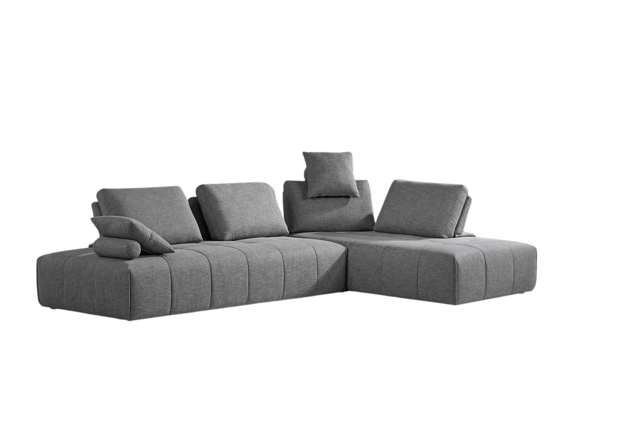 Polyester Modular L Shaped Two Piece Sofa and Chaise Sectional and Toss Pillows