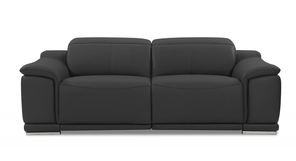 Italian Leather USB Reclining Sofa with Silver Legs