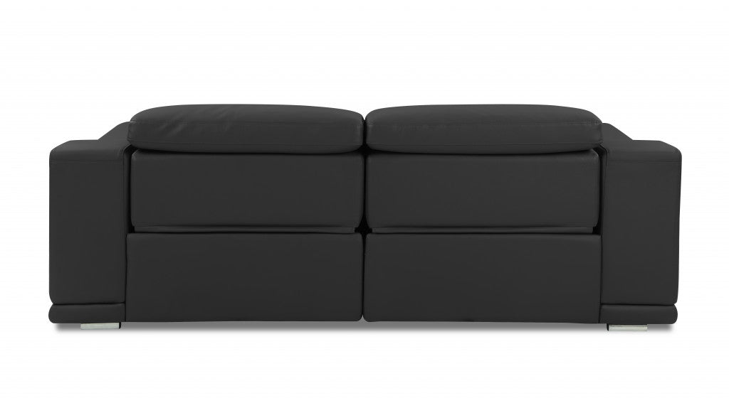 Italian Leather USB Reclining Sofa with Silver Legs