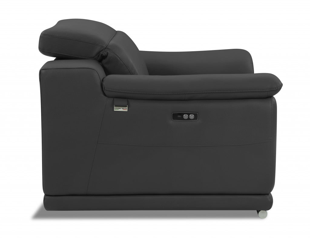 Italian Leather USB Reclining Sofa with Silver Legs