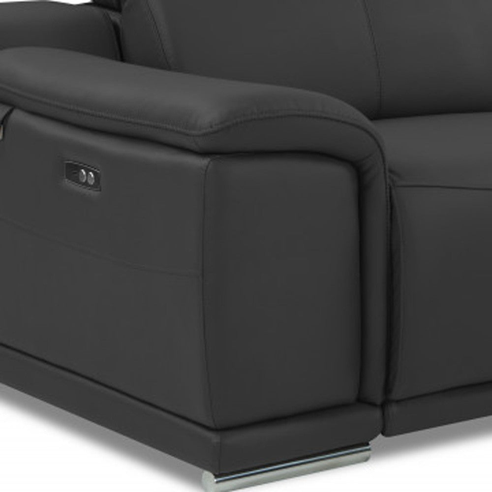 Italian Leather USB Reclining Sofa with Silver Legs