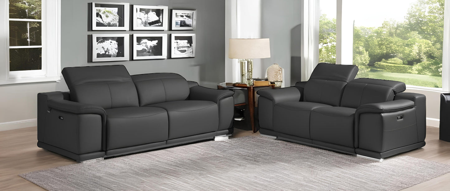 Two Piece Indoor Italian Leather Five Person Seating Set