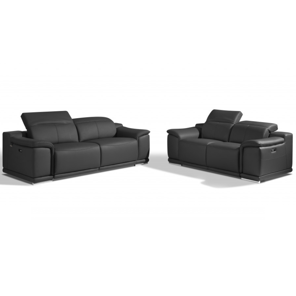 Two Piece Indoor Italian Leather Five Person Seating Set