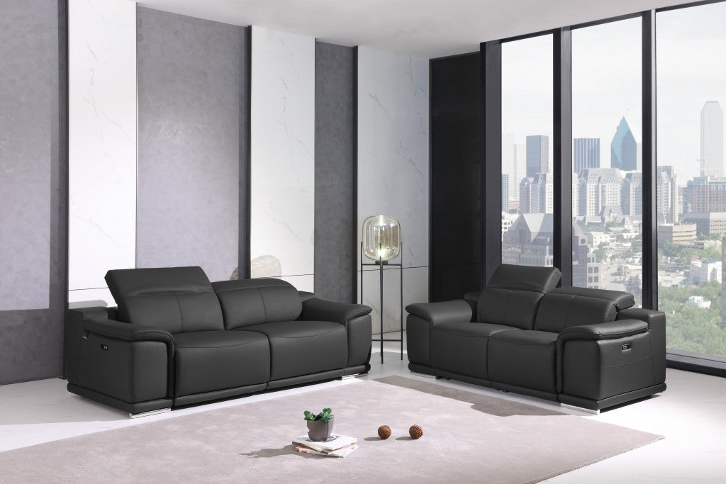 Two Piece Indoor Italian Leather Five Person Seating Set