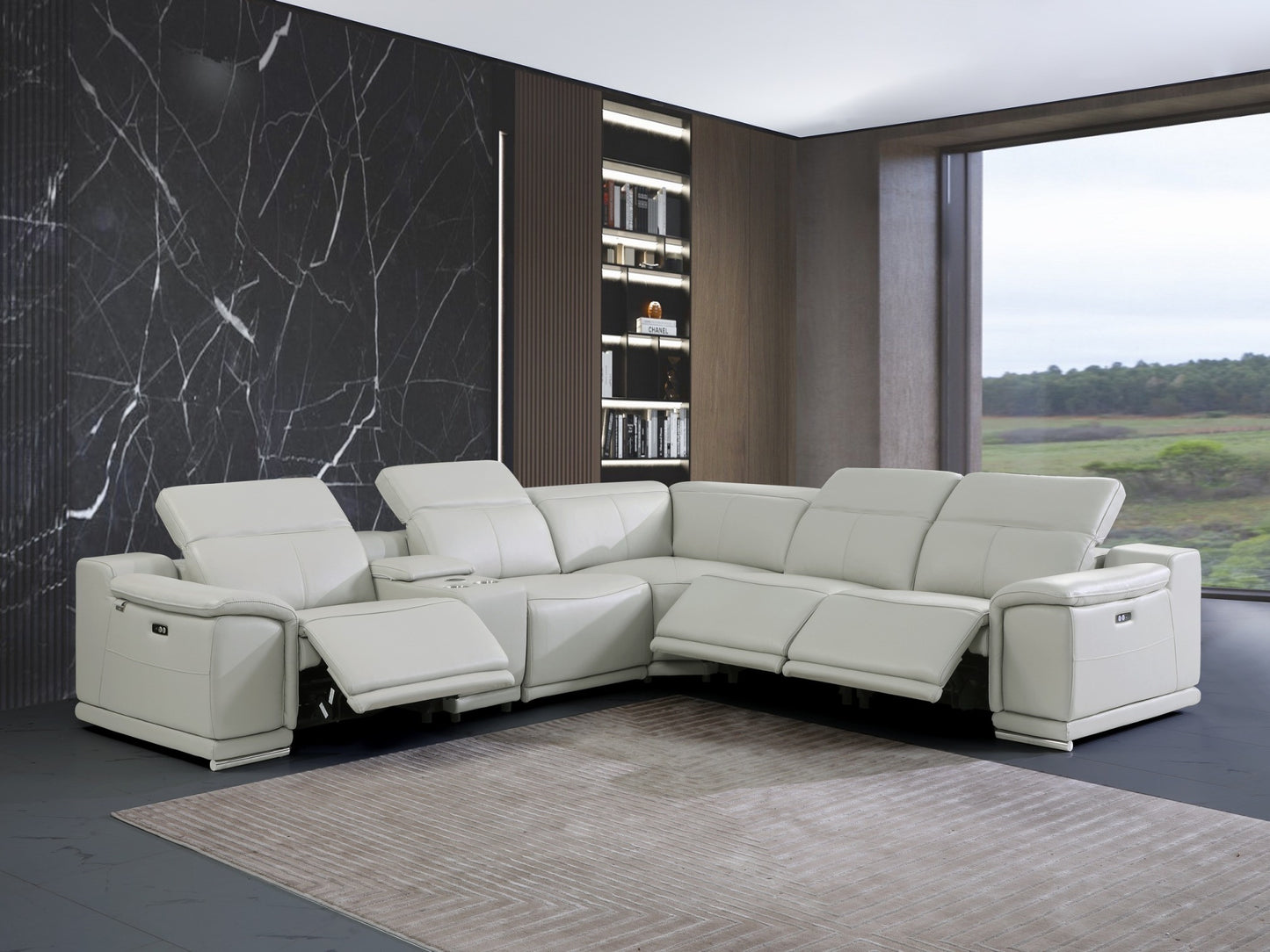 Leather Power Reclining U Shaped Six Piece Corner Sectional with Console