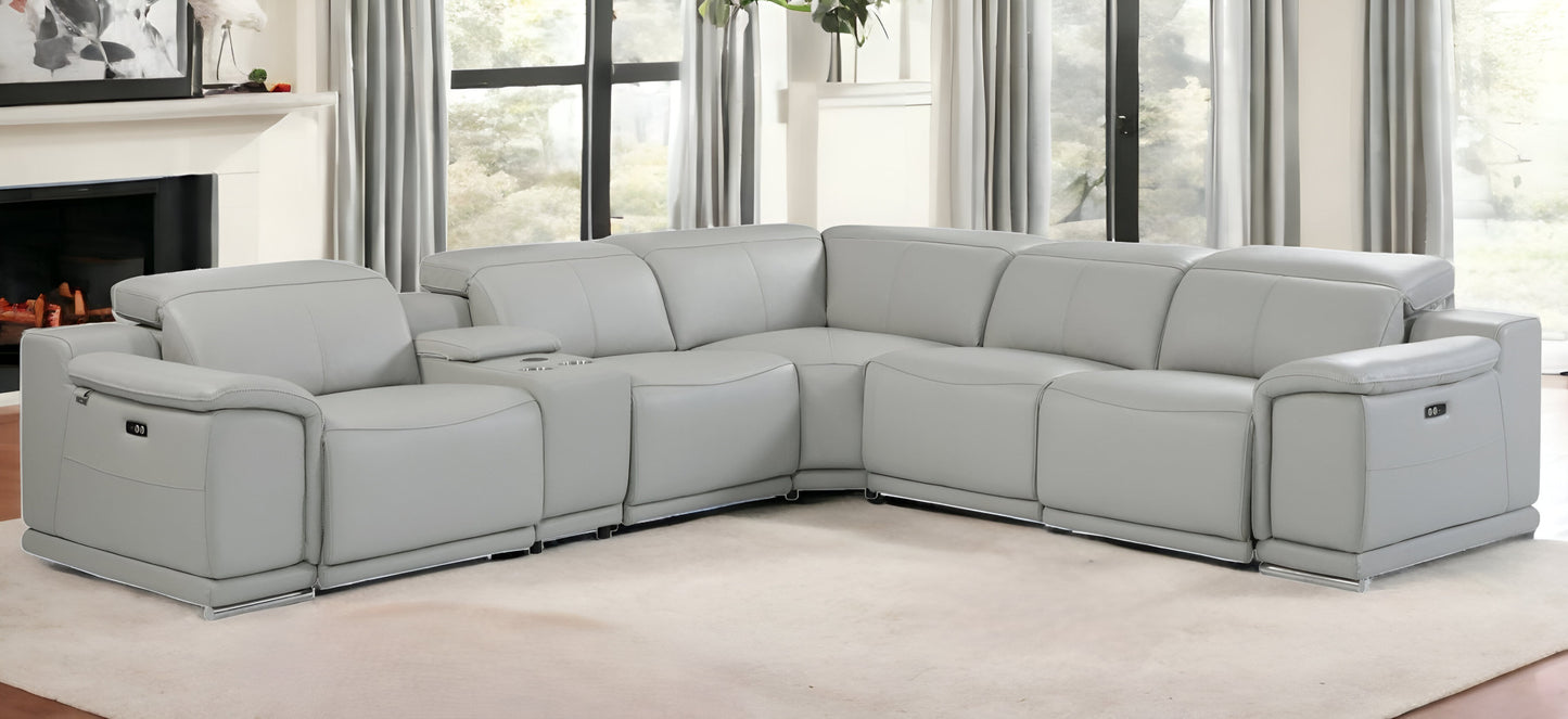 Leather Power Reclining U Shaped Six Piece Corner Sectional with Console