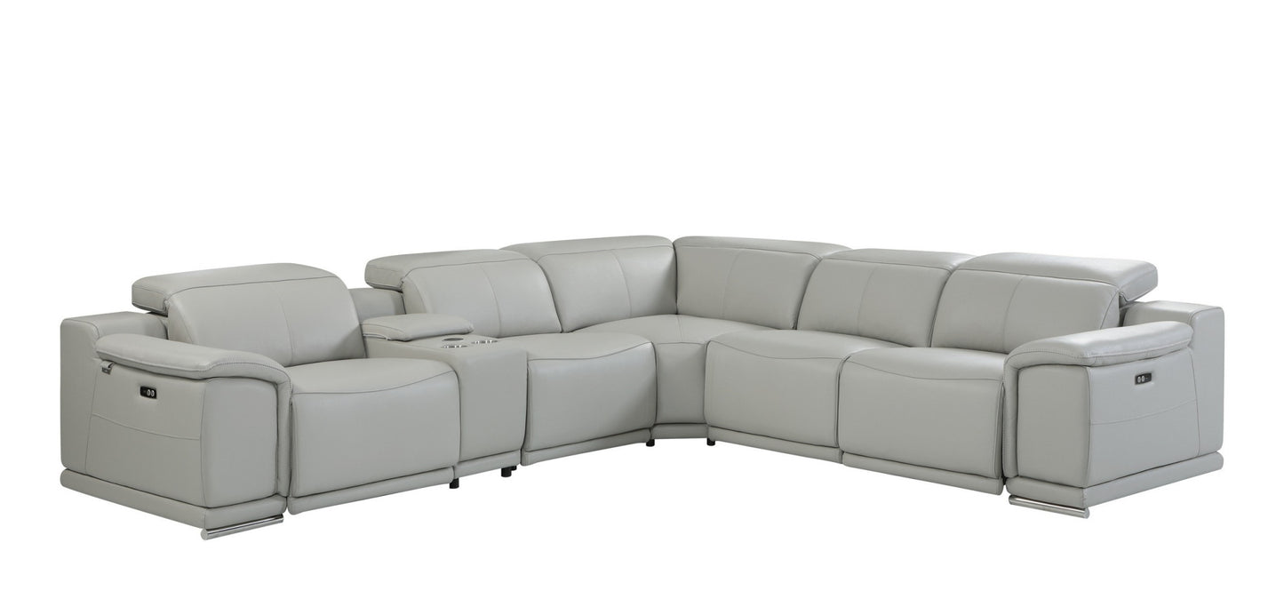 Leather Power Reclining U Shaped Six Piece Corner Sectional with Console
