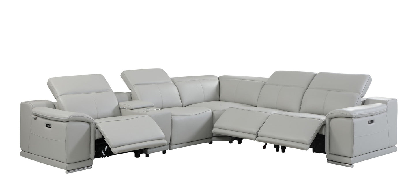 Leather Power Reclining U Shaped Six Piece Corner Sectional with Console