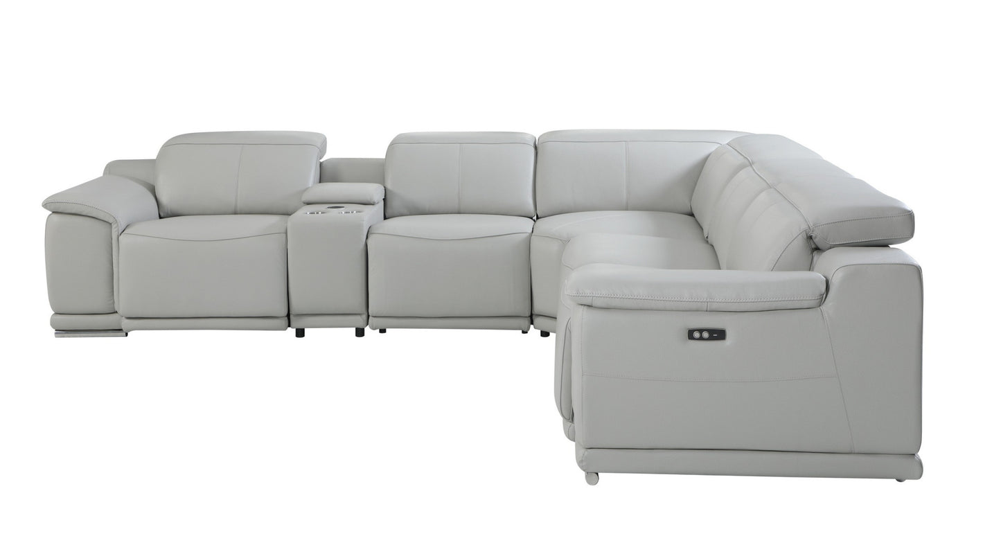 Leather Power Reclining U Shaped Six Piece Corner Sectional with Console