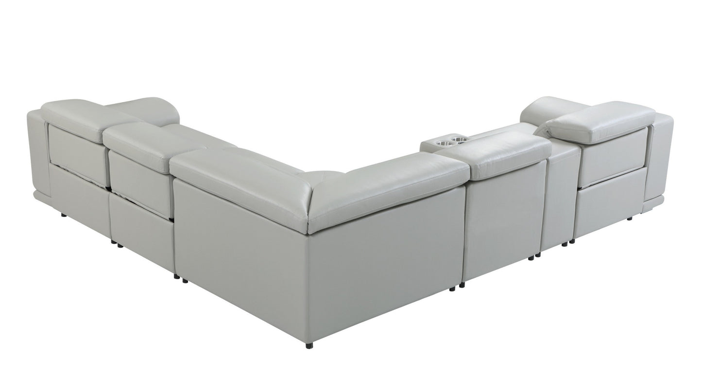 Leather Power Reclining U Shaped Six Piece Corner Sectional with Console