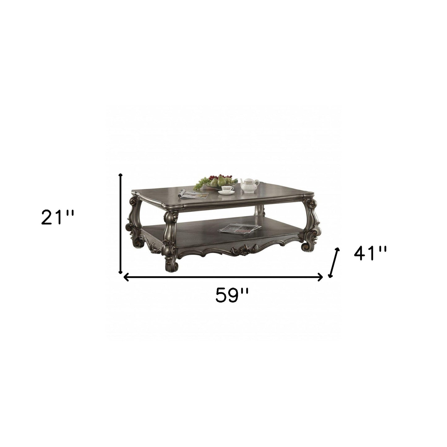 Wood and Polyresin Coffee Table with Shelf