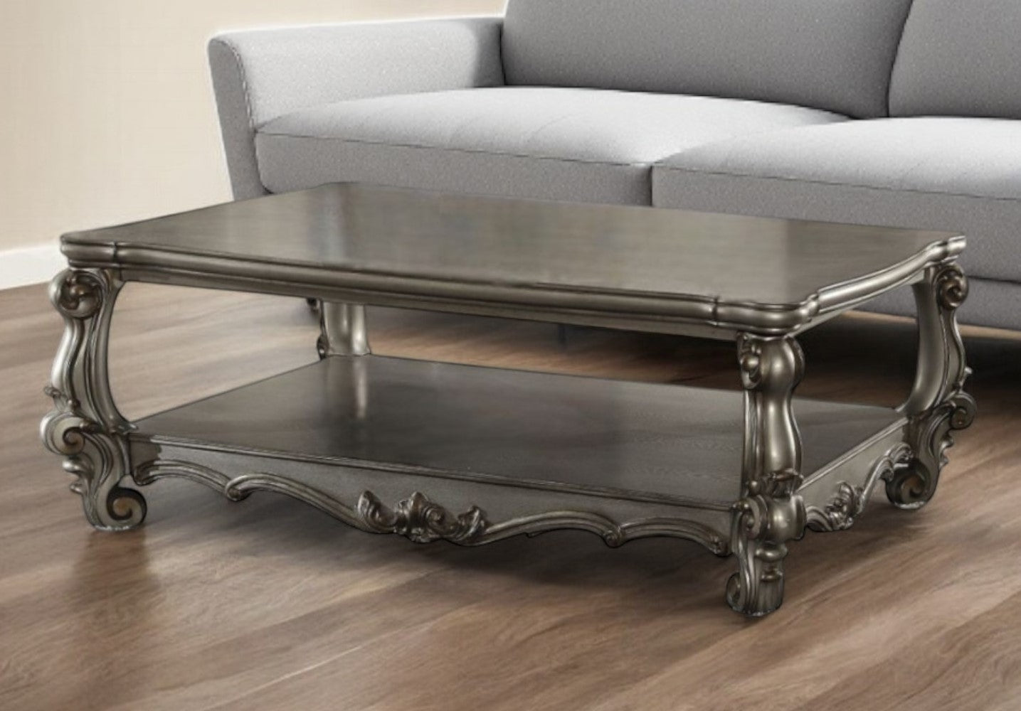 Wood and Polyresin Coffee Table with Shelf
