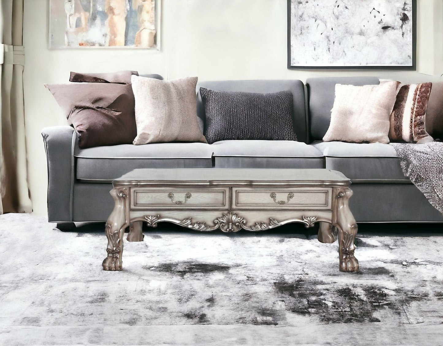 Bone Wood Coffee Table with Two Drawers