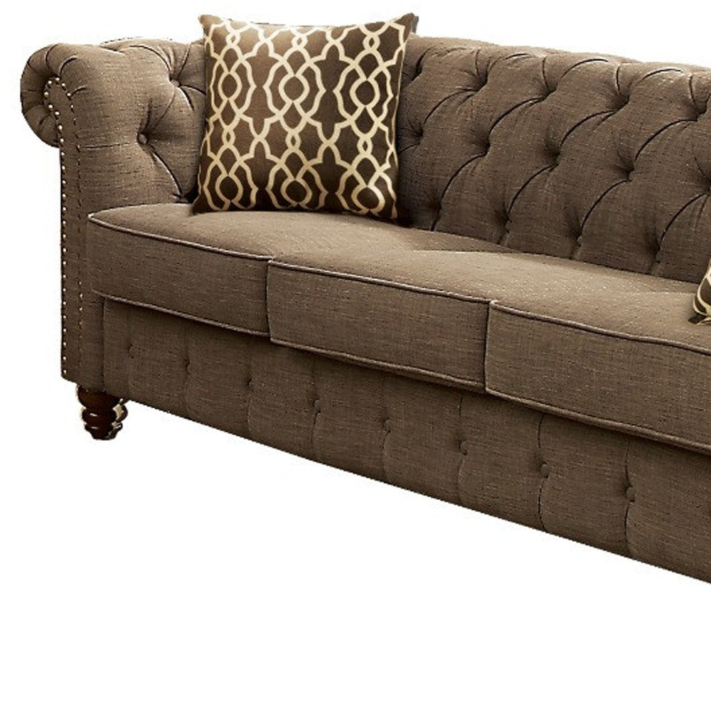 Linen Chesterfield Sofa and Toss Pillows