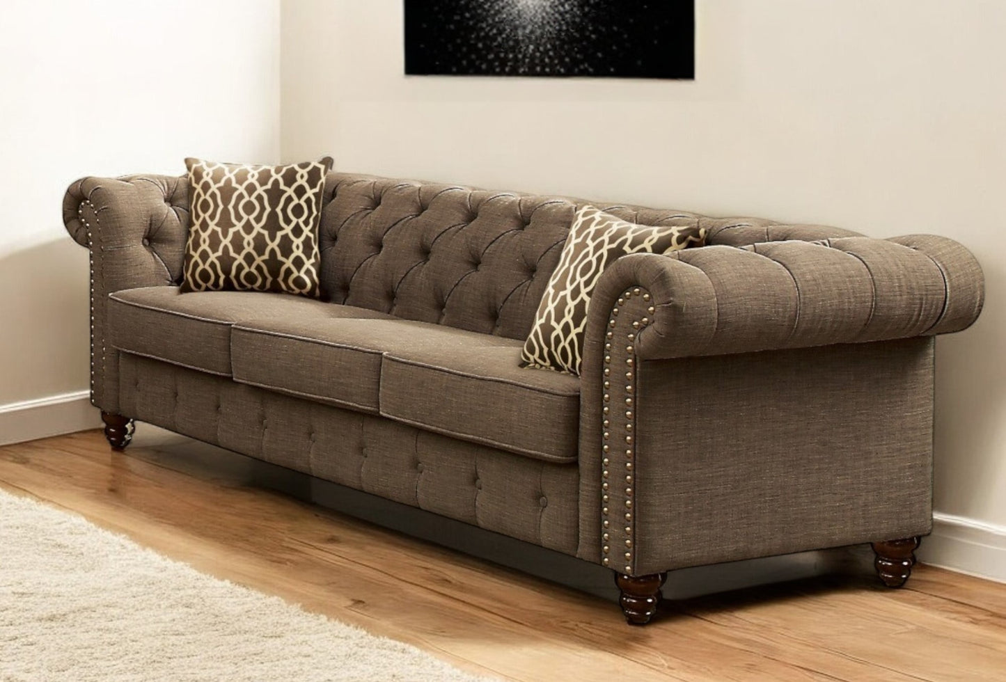 Linen Chesterfield Sofa and Toss Pillows