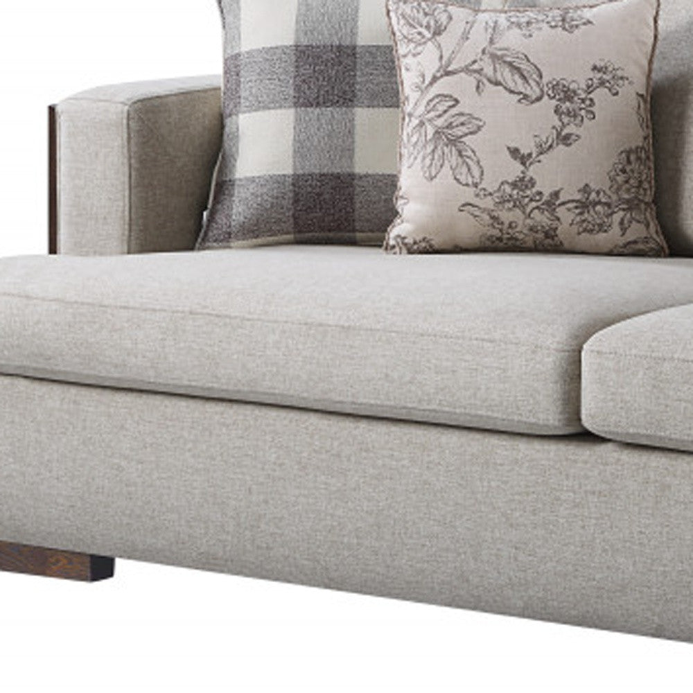 Fabric Sofa and Toss Pillows with Brown Legs