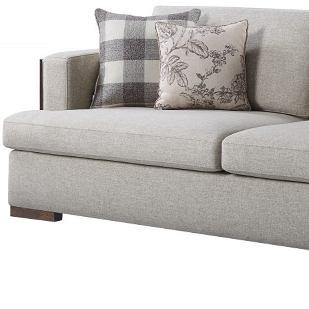 Fabric Sofa and Toss Pillows with Brown Legs