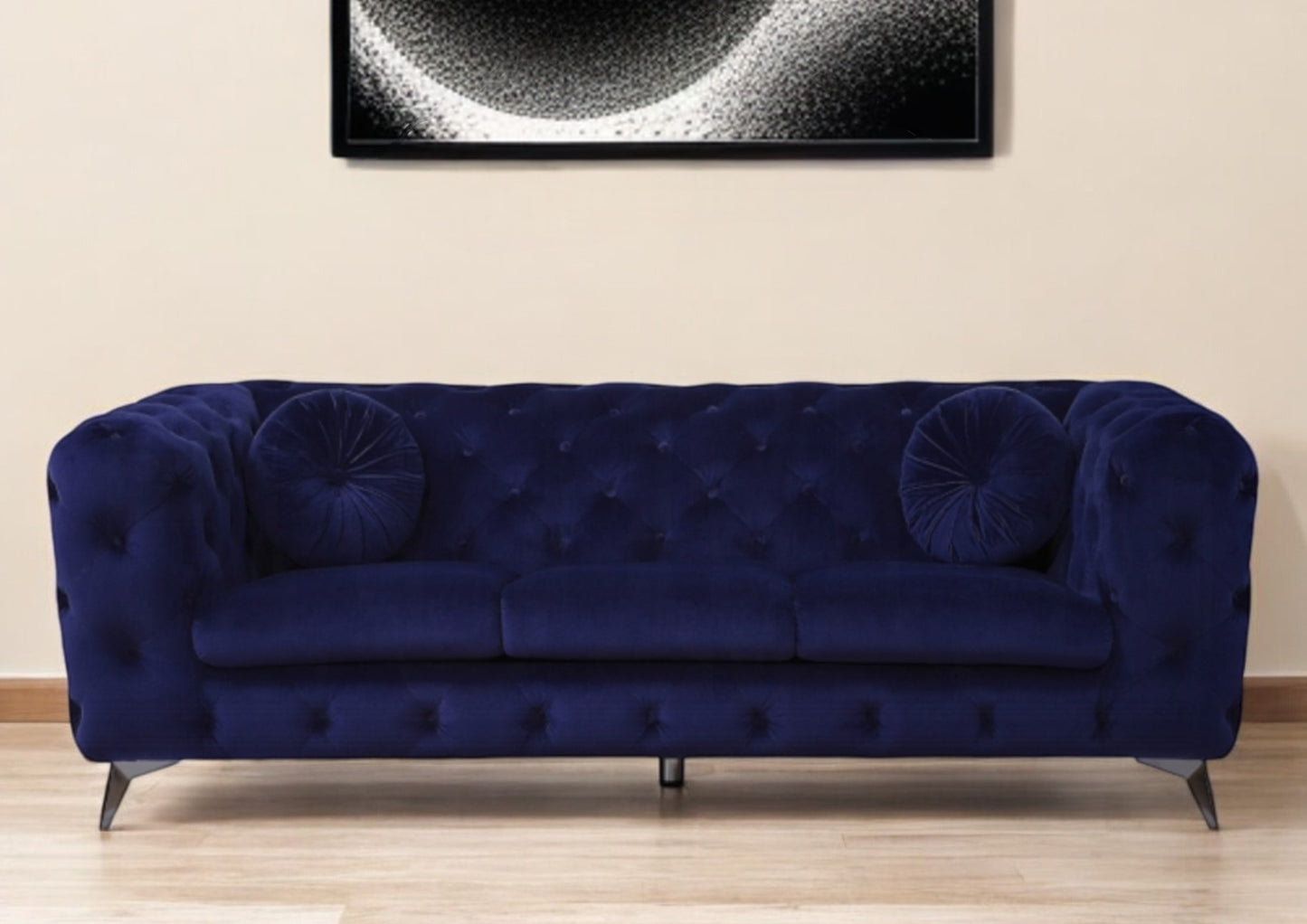 Velvet Chesterfield Sofa with Silver Legs