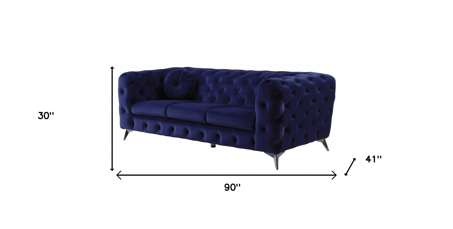 Velvet Chesterfield Sofa with Silver Legs
