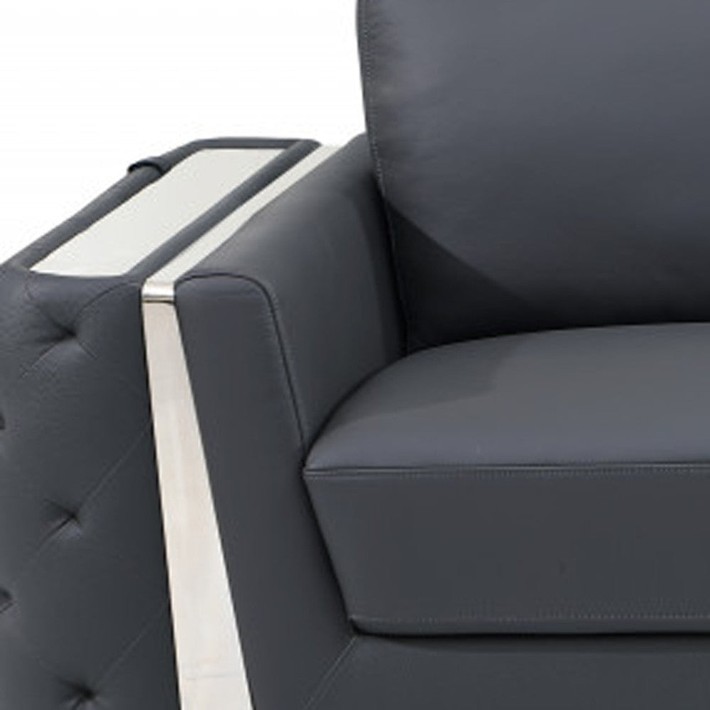 Italian Leather Sofa with Silver Legs