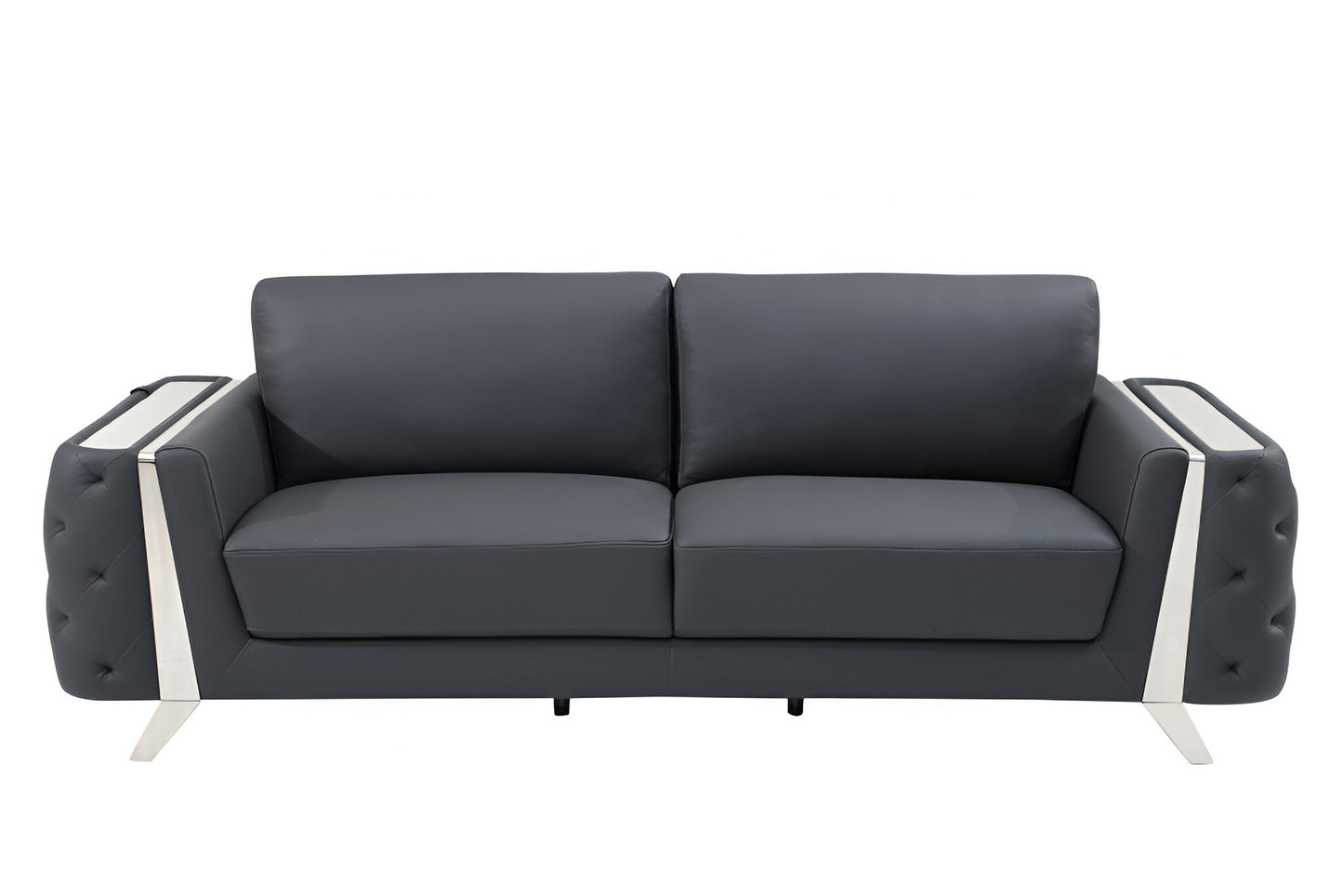 Italian Leather Sofa with Silver Legs