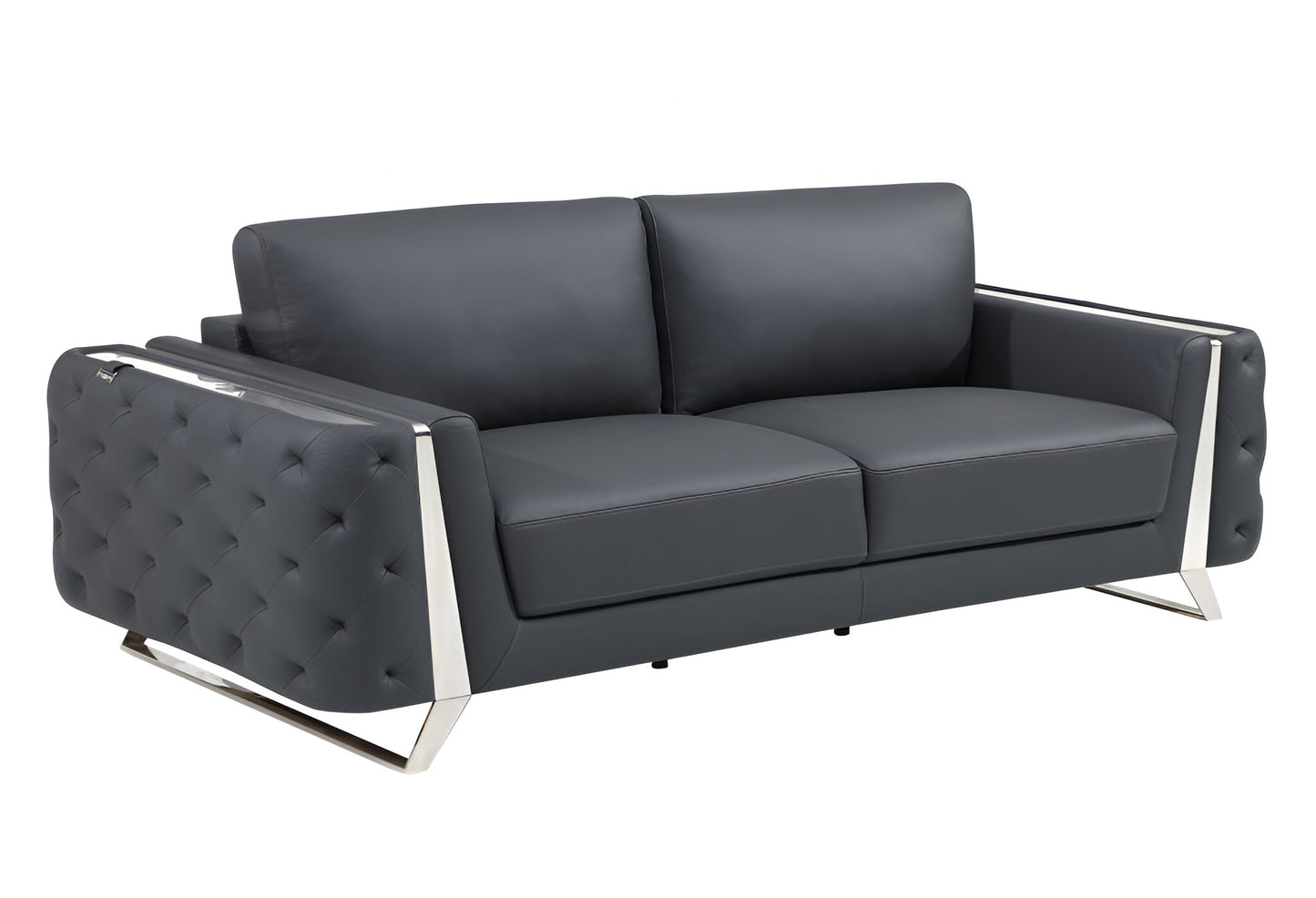 Italian Leather Sofa with Silver Legs
