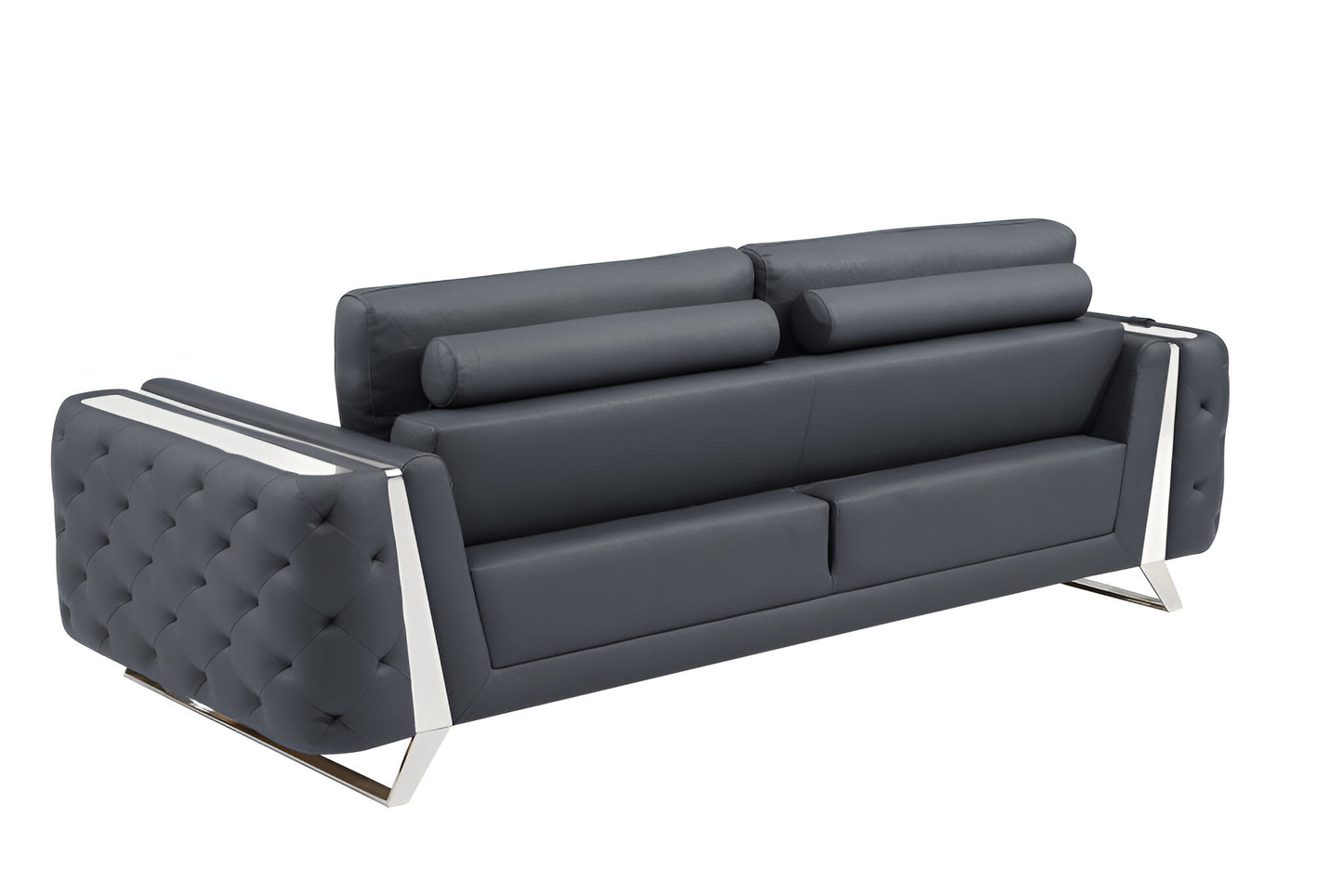 Italian Leather Sofa with Silver Legs