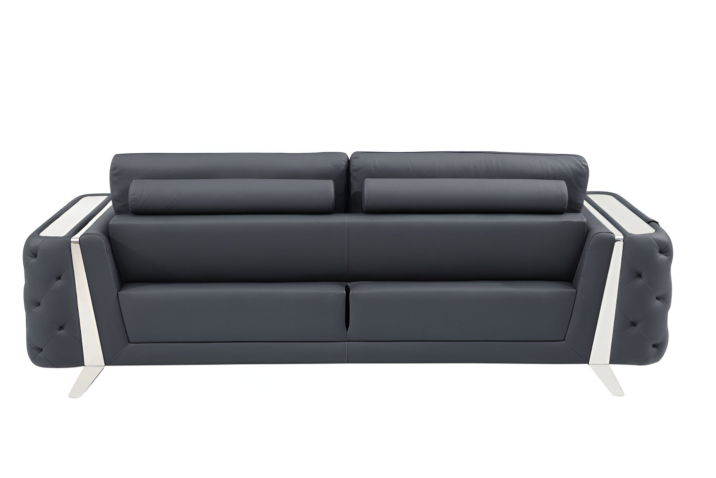 Italian Leather Sofa with Silver Legs