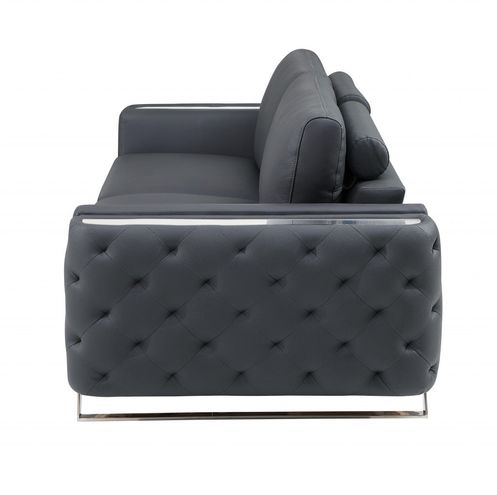 Italian Leather Sofa with Silver Legs