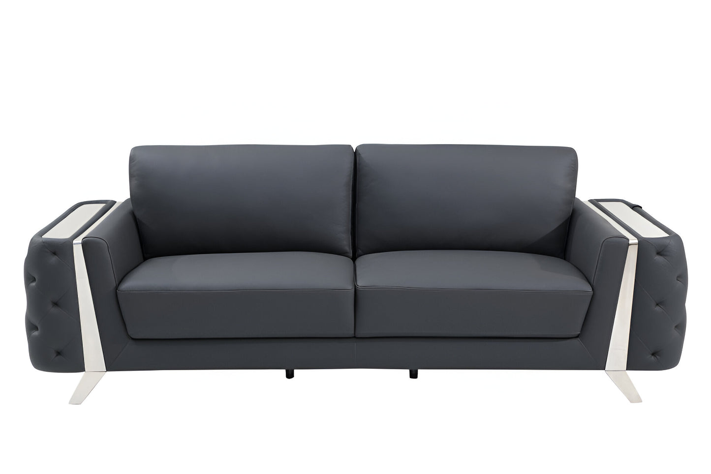 Italian Leather Sofa with Silver Legs