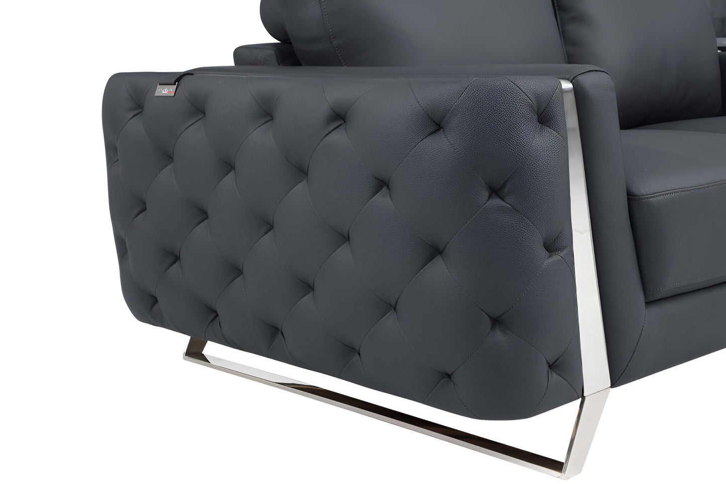 Italian Leather Sofa with Silver Legs