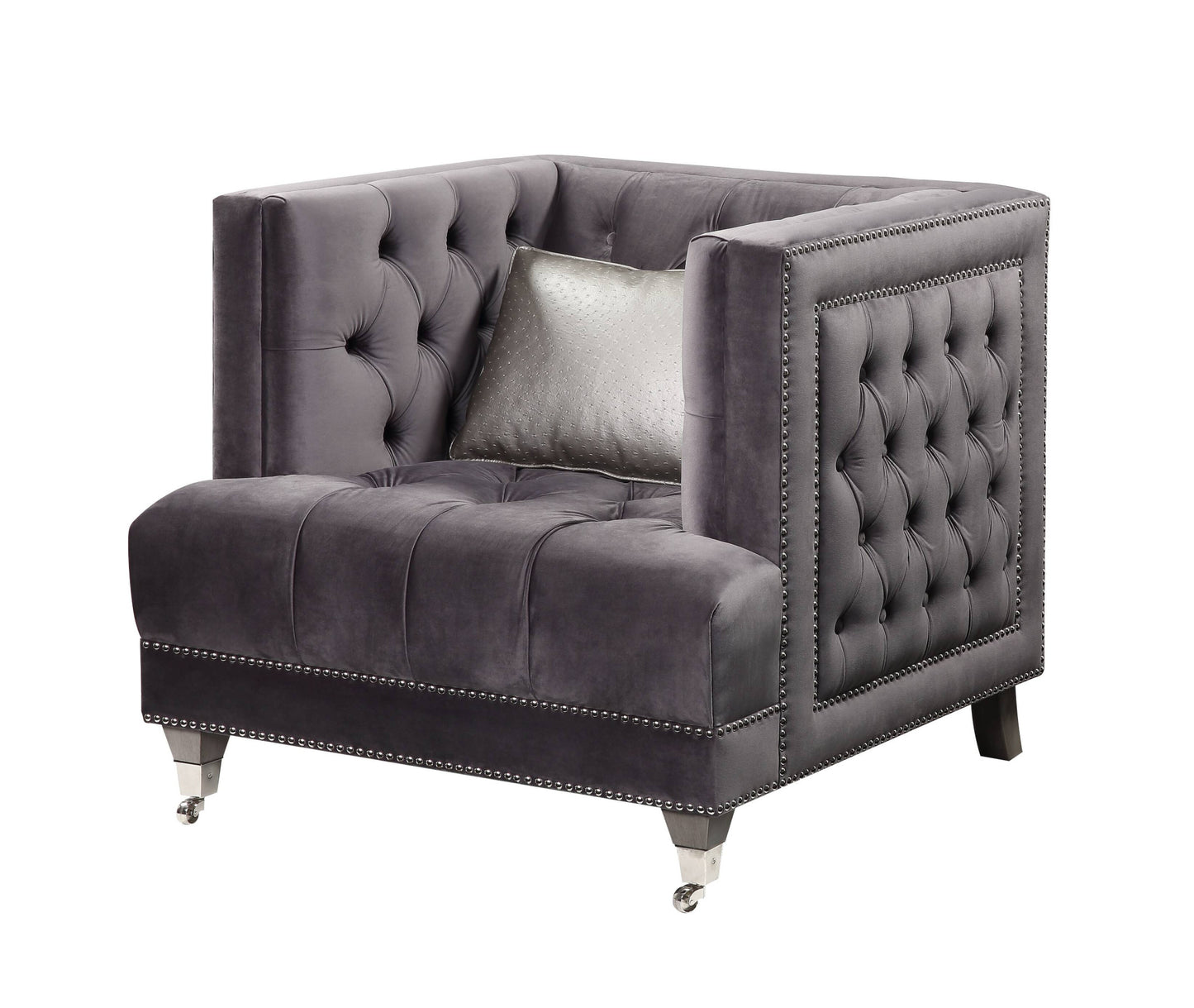 Velvet Tufted Arm Chair and Toss Pillow