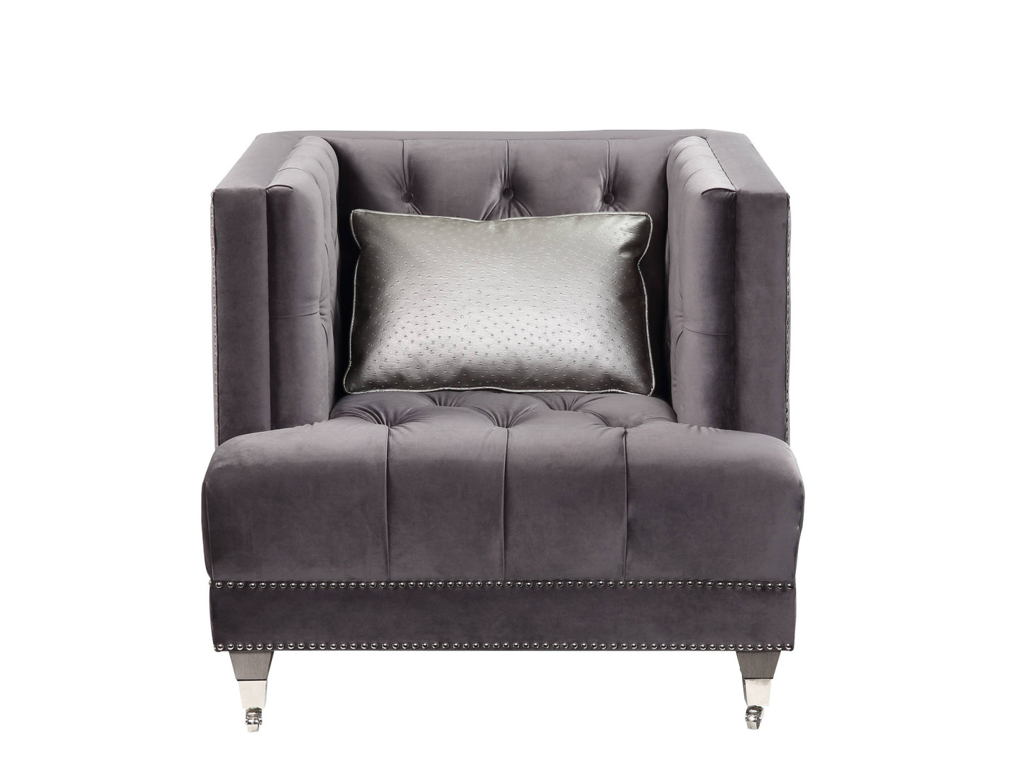 Velvet Tufted Arm Chair and Toss Pillow