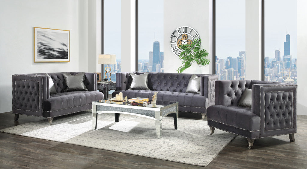 Velvet Tufted Arm Chair and Toss Pillow